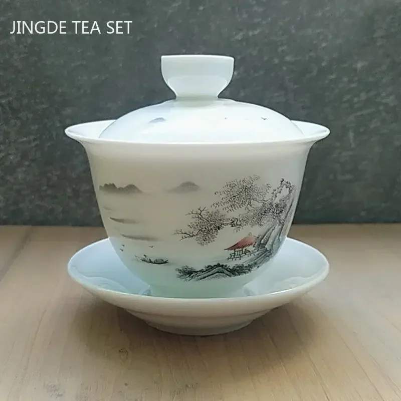 Gaiwan-Service à Thé en Porcelaine Alberoise Bleue et Blanche, Filles à Thé en Céramique Fait à la Main, Tasse de Voyage Portable, 160ml