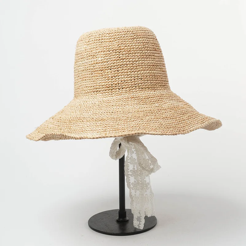 Free shipping Lace strap Foldable Hat Bucket Hat Women's Summer Hat Caps Women Women's outdoor sunshade sunscreen  beach cap