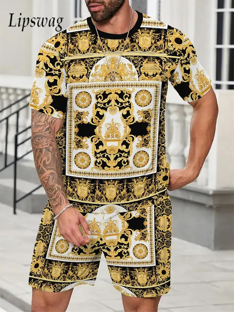 

Винтажные мужские костюмы из двух предметов с графическим принтом, летние повседневные повседневные футболки с круглым вырезом и короткими рукавами и шорты, мужские наряды, модные комплекты