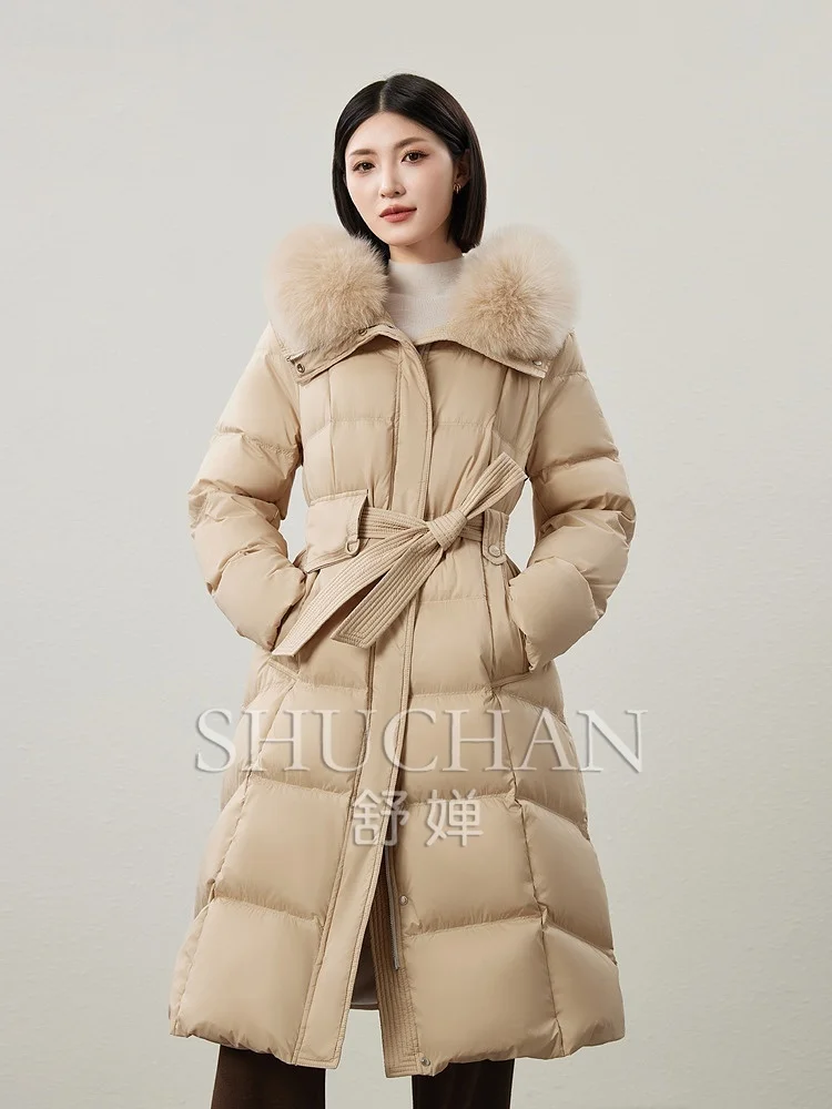 

Fox Fur Collar Warm 90 White Duck Down Long Down Jacket with Belt Casaco Feminino De Inverno Super Quente Abrigos Mujer Invierno