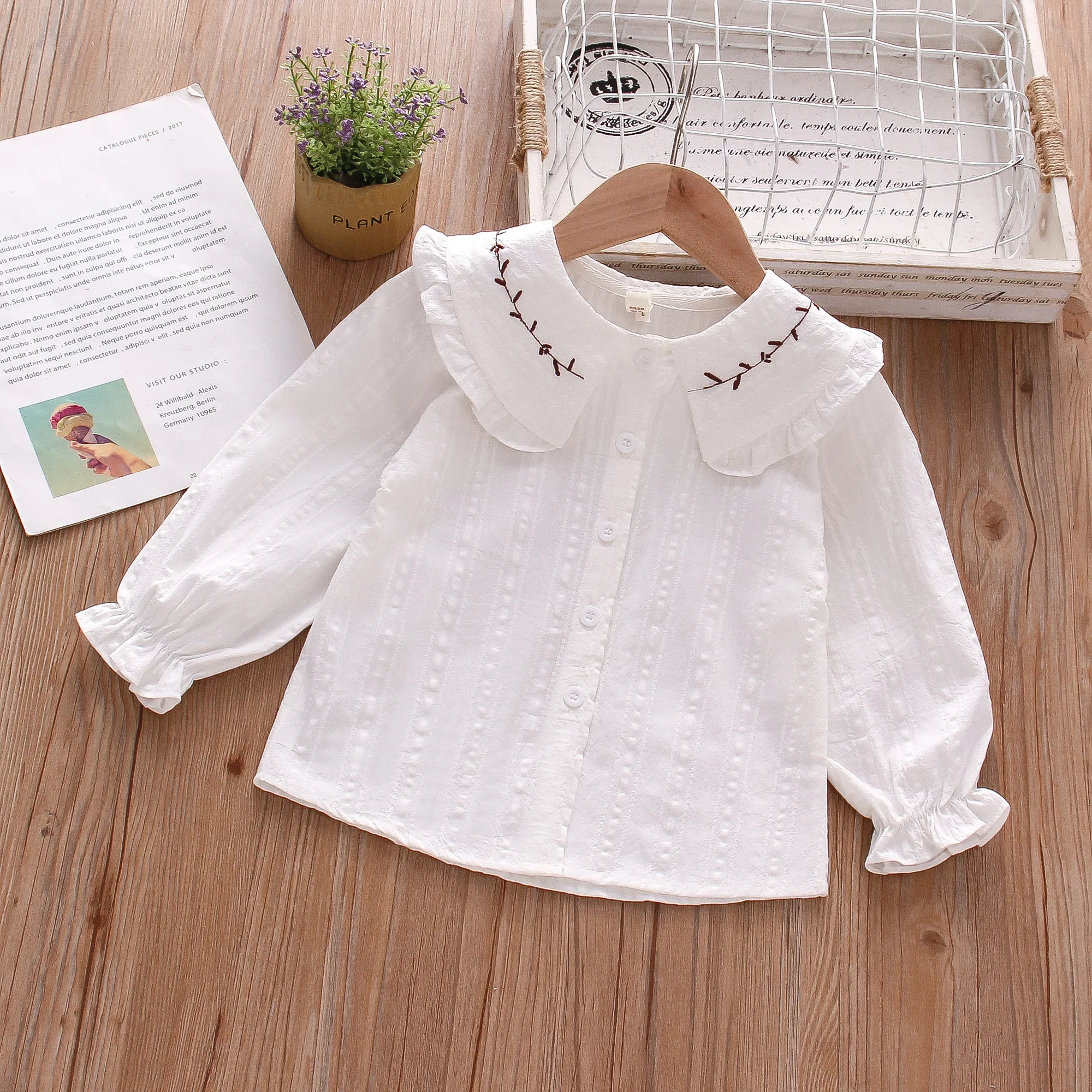 Girl's shirt spring and autumn clothing thin and fashionable white shirt stylish children's long sleeved top