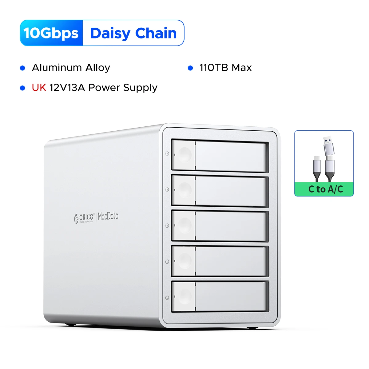 Orico-Daisy Chain Type-C 10Gbps Hdd Dockingstation Ondersteuning Inval 150W Power Voor Apple-Apparaat 5bay Das Studioserie 3.5"