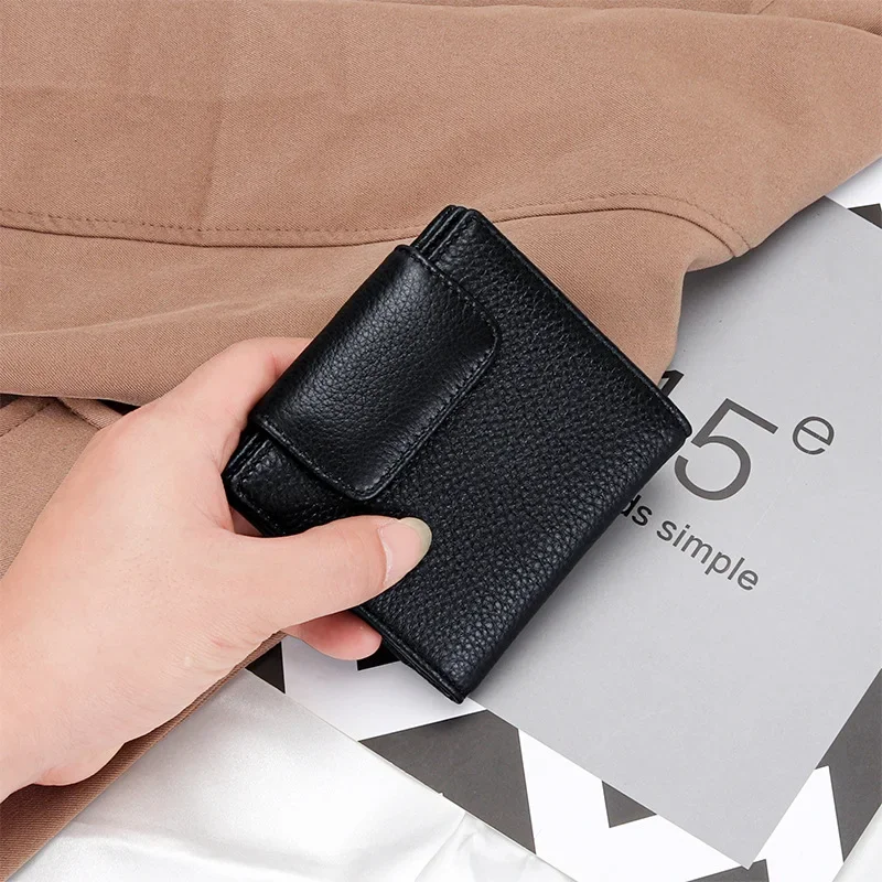 Womens Wallet Small Compact Bifold Genuine Leather Fashion Wallet Ladies Coin Purse with Zipper Pocket Soft Leather Clutch Bag