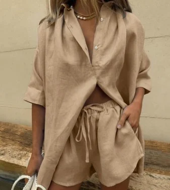 

Casual Sports Suit Single-Signed ort Sve Top Wide Leg Pants Set Women's Polyester Suitable for Ages 25-35Summer