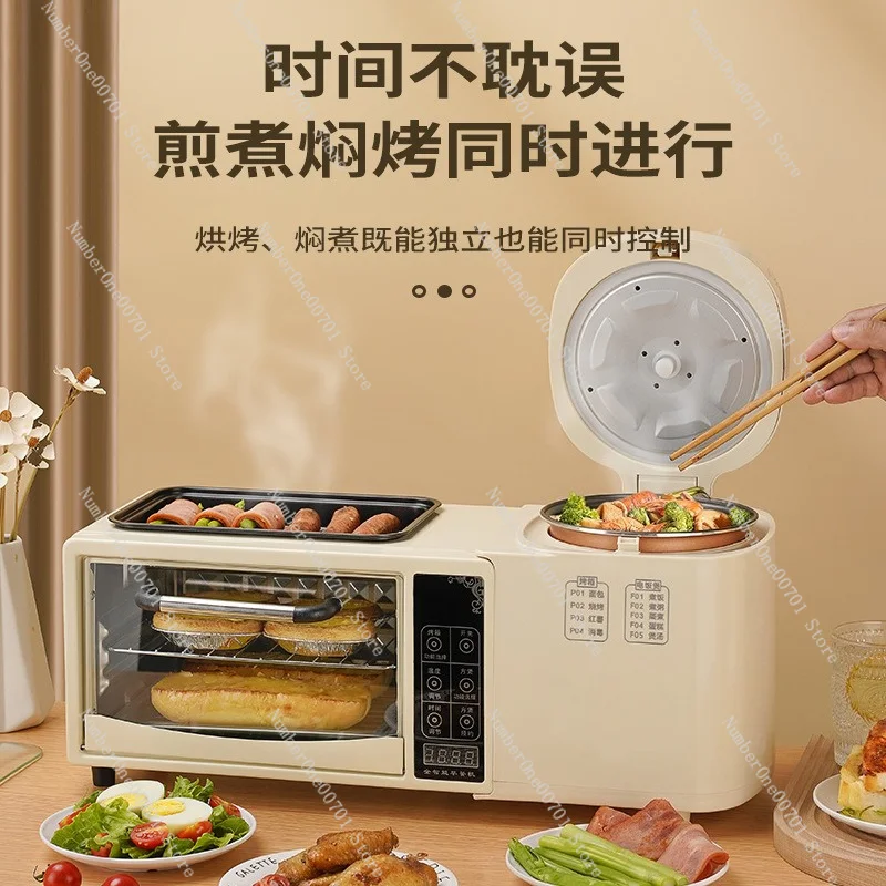 4-in-1 Breakfast Maker Oven with Hot Pot, Sandwich Grill & Toaster for Home