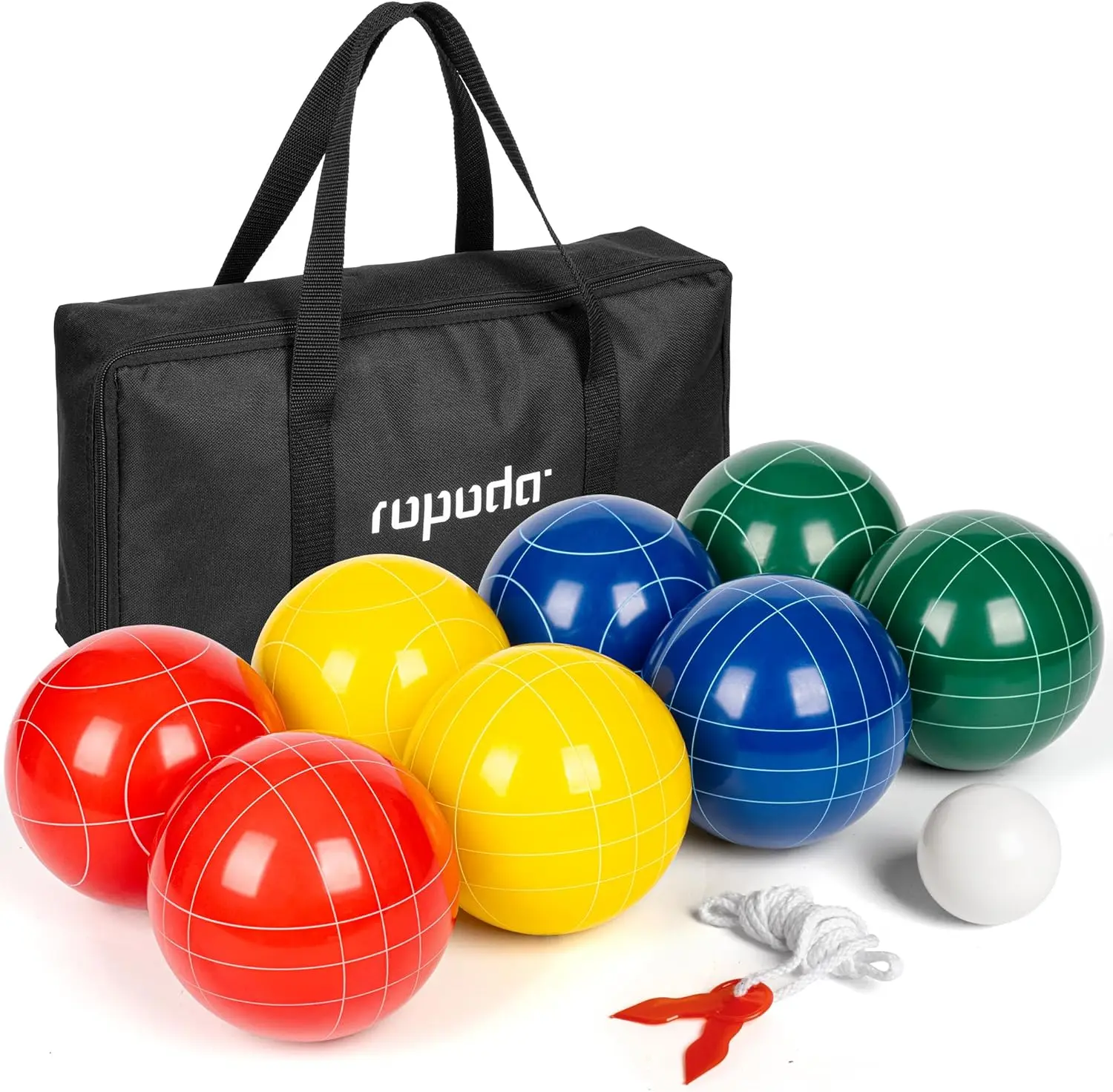 

Набор для игры в бочче с 8 шарами, паллино, сумкой и веревкой для игр на открытом воздухе (2-8 игроков, разные цвета)