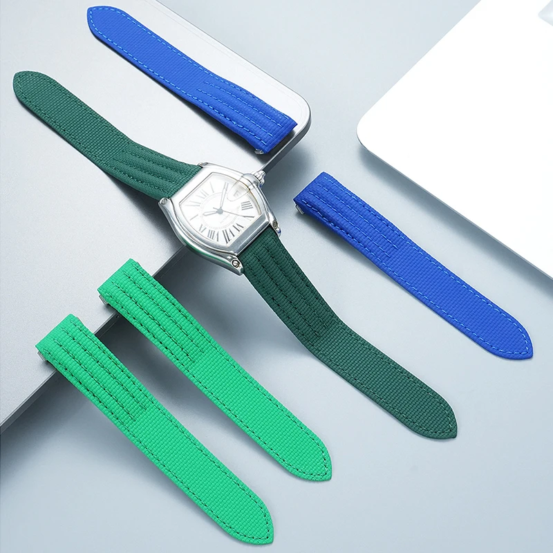 Quick Release FKM Rubber Watch Band Strap 15mm 19mm 20mm Customized For Cartier Roadster W6206017 W6206018 - Folding Clasp