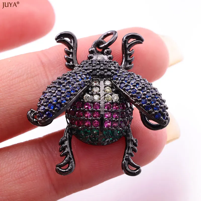 JUYA Luxury Micro Pave Zircon Insect Charm Black Copper Creative Spider Bee Pendant For DIY Jewelry Making Supplies Accessories