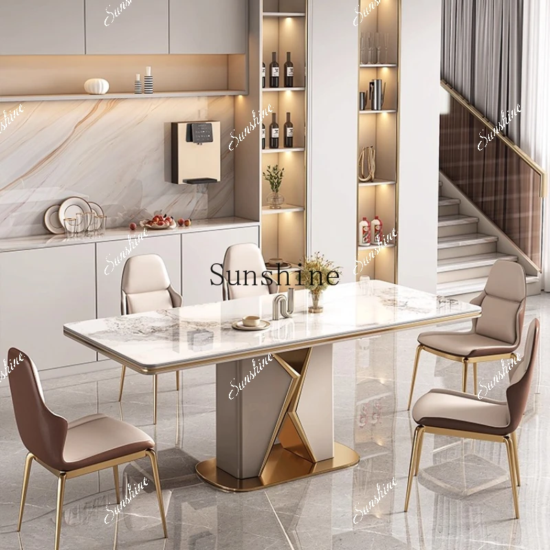 light luxury slate, modern simple home, small apartment, high-end dining table and chair combination with induction cookerP