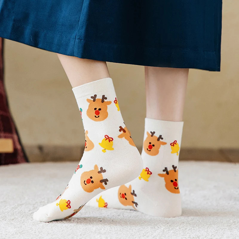 4 pairs of Christmas socks for men and women, cute cartoon ins trendy long socks