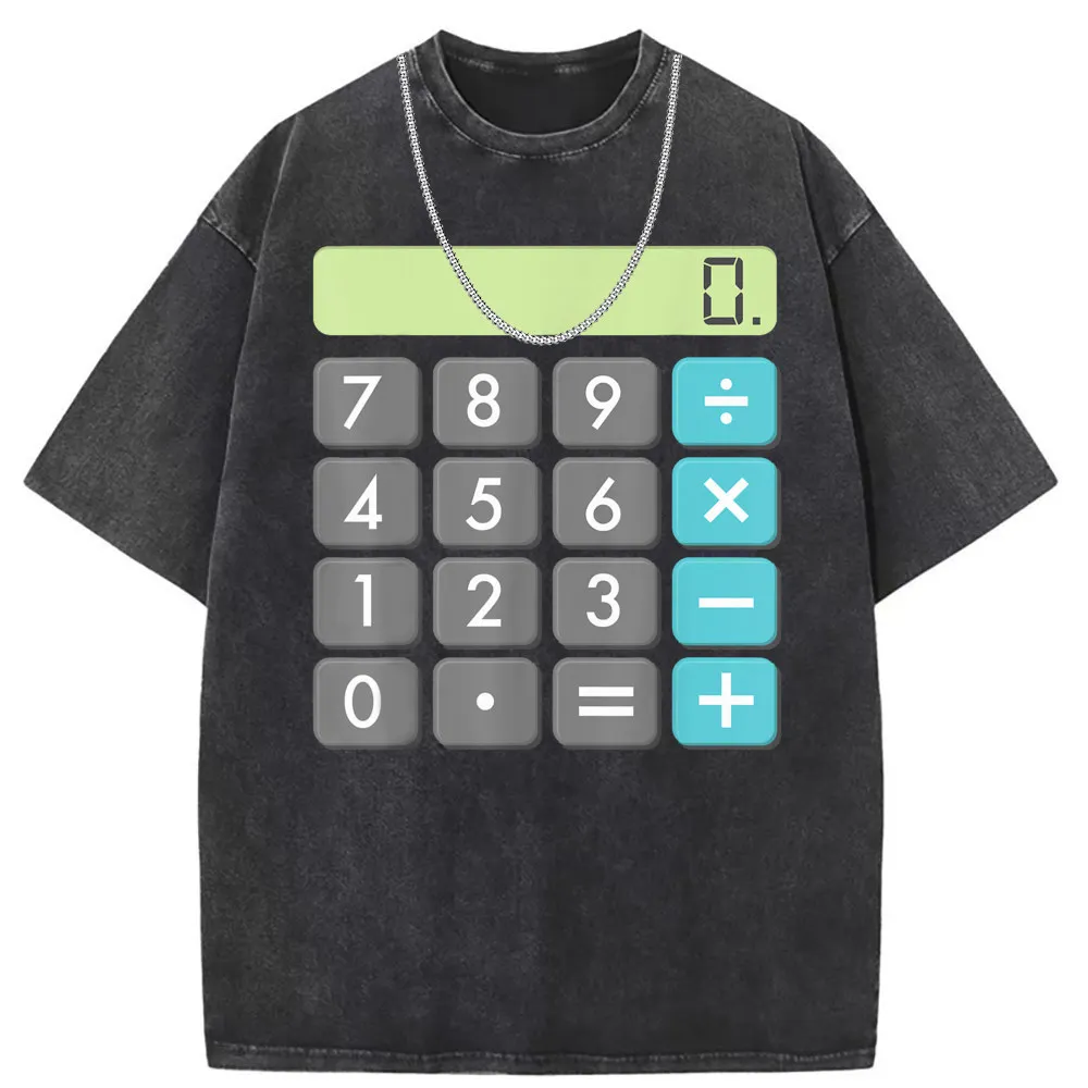 Calculator Graphic Printed T-shirts For Man Birthday Gifts Long Sleeve Tee Shirts Men Vintage Washed Cotton Sweatshirts