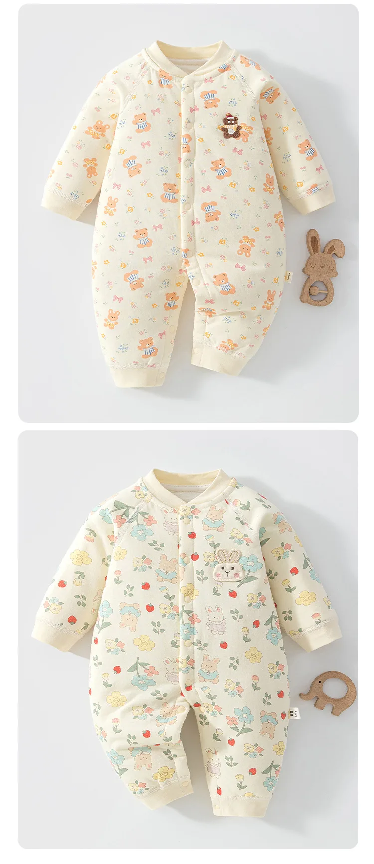 2026 Herbst Baby Neugeborenen-Strampler 0-24M Jungen Mädchen Blumendruck Gepolsterter Body Weicher Warmer Säuglings-Overall für den Alltag – Detail 2