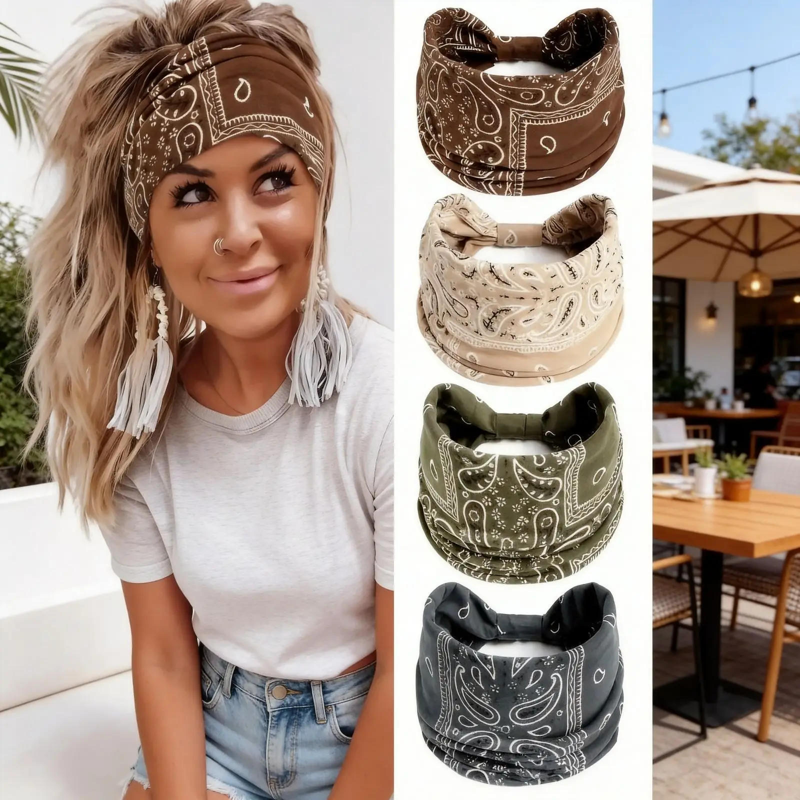 New Bohemian Cashew Yoga Exercise Headband Anti Sweating Absorbing Elastic Cotton Headband Knotting Headband Styling Accessories