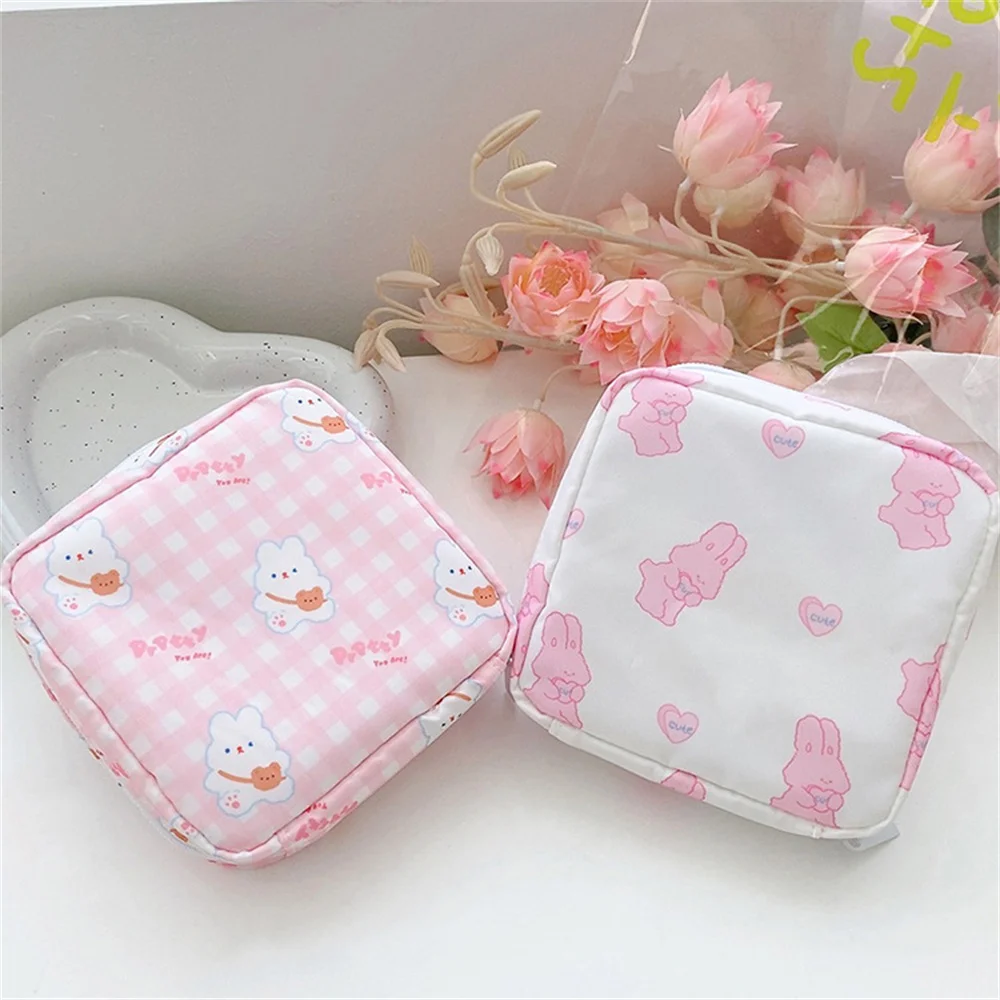 New Travel Cosmetic Storage Bag for Girls Cute Bear Rabbit Tampon Sanitary Pad Pouch Mini Makeup Earphone Coin Sundries Bags Sac