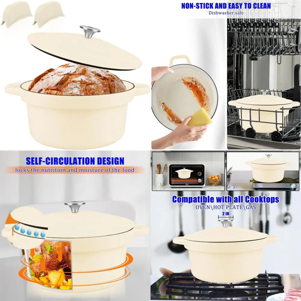 

Enameled Cast Iron Dutch Oven, 7-Quart Non-Stick Ceramic Pot for Sourdough Bread Baking and More