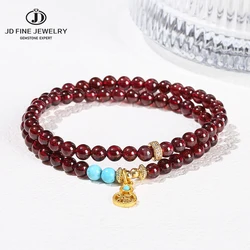 JD 4mm Natural Garnet Stone Copper Gourd Pendant 2-Layer Strand Bracelets Women Elegant Design Healing Energy Jewerly For Female