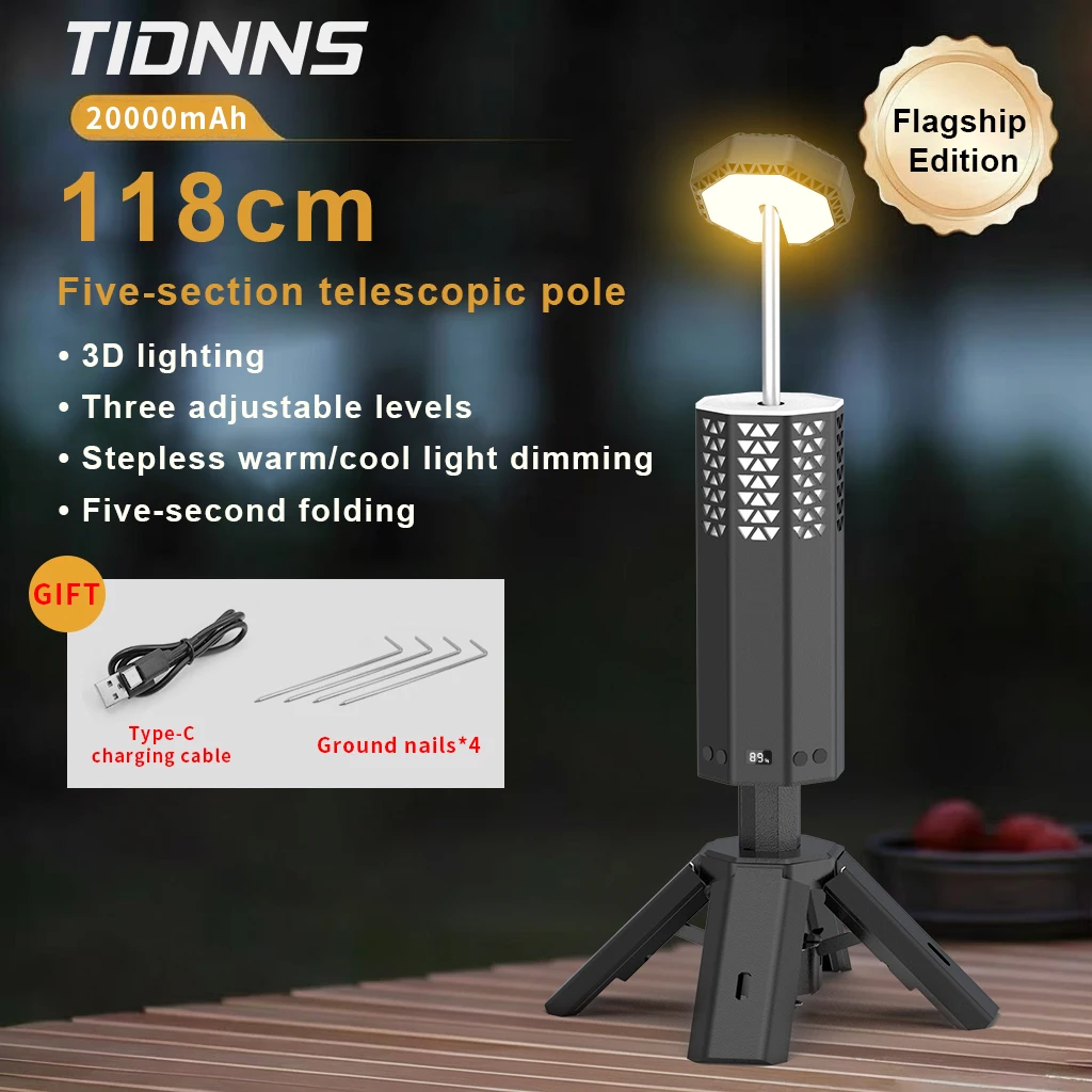 Lámpara de Camping Telescópica Recargable de 20000mAh, Linterna de Pesca para Exteriores, Luz de Atmósfera Nocturna con Regulación de Intensidad, Luz de Emergencia