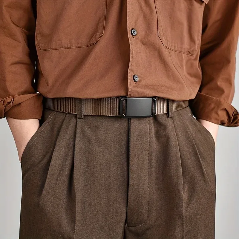 New Business Leisure Style Men's  Automatic Buckle Canvas Belt Durable Quick-Release Belt Outdoor Workwear Waist Belt ﻿ view 2