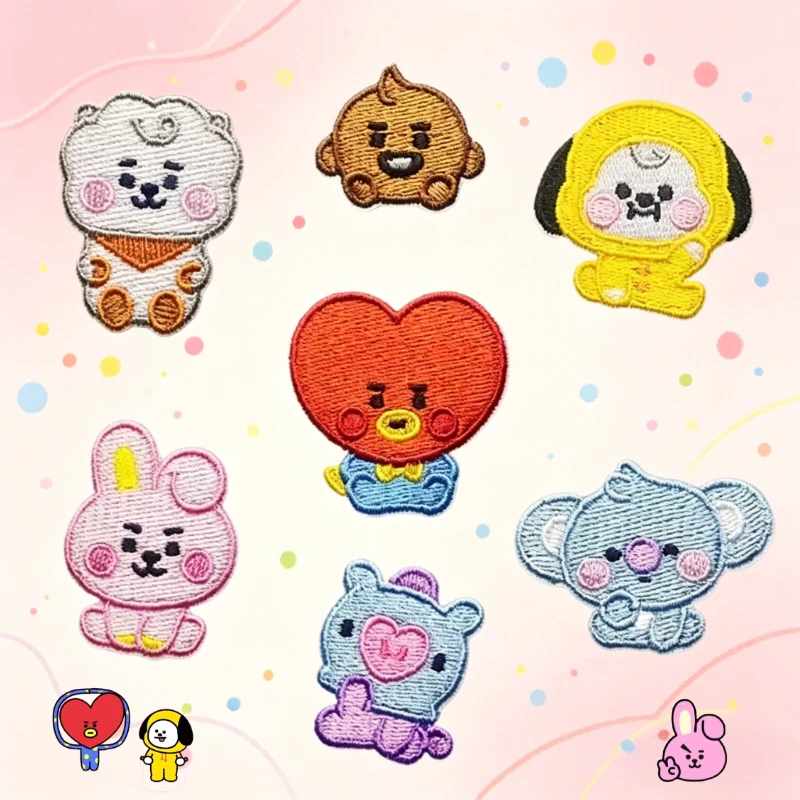 BT21 cartoon cute embroidered patch sticker clothing backpack hole repair self-adhesive fan support anime merchandise wholesale