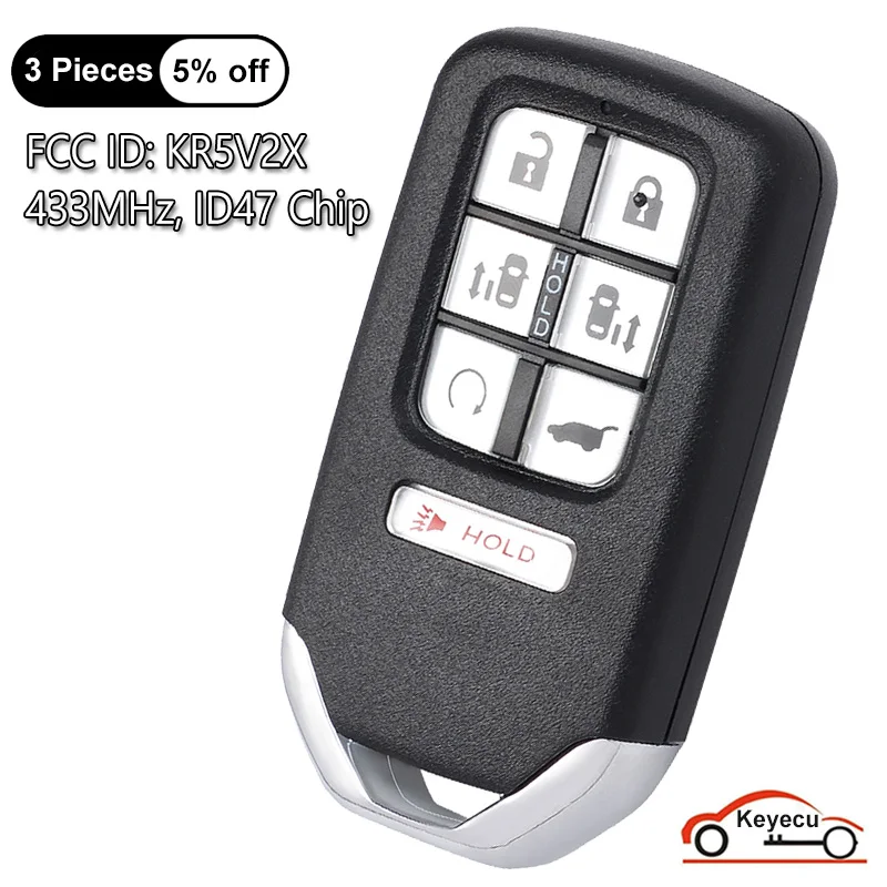 

KEYECU 7 Buttons 433.92MHz ID47 Chip for Honda Odyssey 2018 2019 2020 Auto Smart Remote Control Key Fob FCC ID: KR5V2X / KR5 V2X