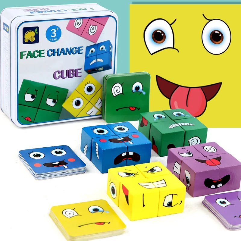 

Game Wooden Expression Face Changing Cube Puzzle Building Blocks Magic Cubes Matching Games Montessori Toys Thinking Challenge