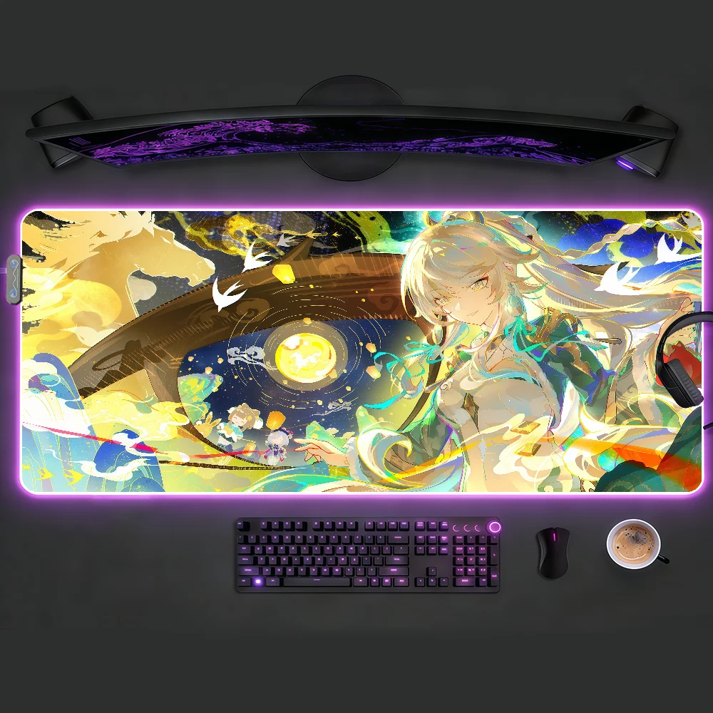 

Коврик для мыши Zibai Genshin Impact с RGB-подсветкой, нескользящий, резиновый, для игр, большой XXL, для компьютера и офиса, для клавиатуры