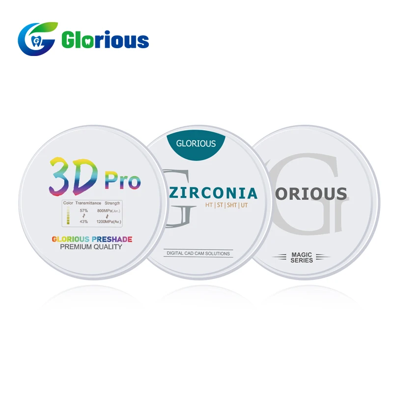 Glorious ทันตกรรม Zirconia บล็อกเปิด Cad Cam ระบบ 98 มม.สี 4D Multilayer Zirconia แผ่น C1C4 สีสําหรับทันตกรรม Lab Deture