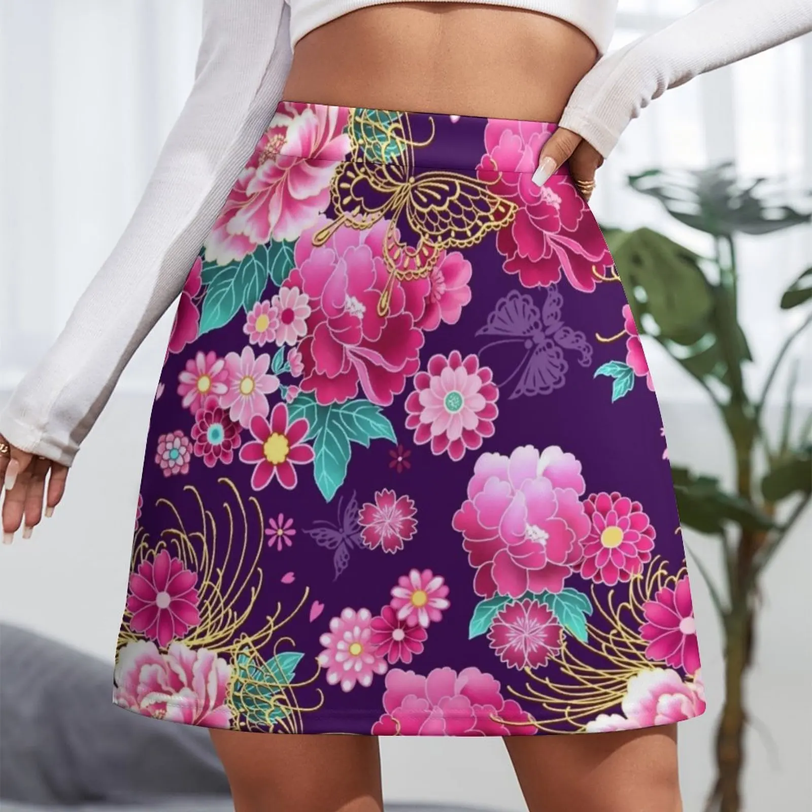 Kimono Design - Roses and Peonies Mini Skirt women's stylish skirts Summer dress 90s aesthetic