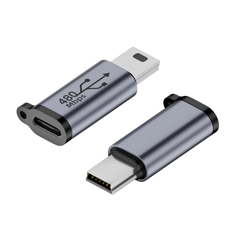 Adaptateur Micro USB vers Mini USB Type-C, connecteur convertisseur femelle vers Micro USB mâle, alliage d\'aluminium