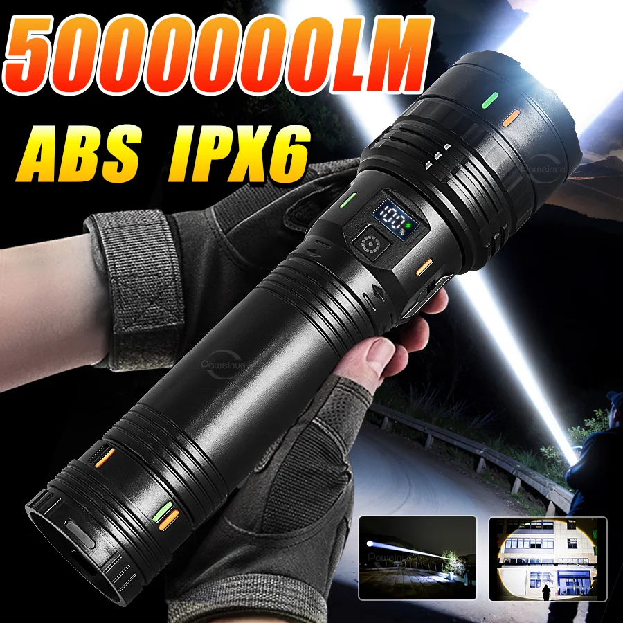 

2025 10000mAh Super Big Flashlight USB Rechargeable 30W Most Strong LED FlashLight Long Range Torch Zoom Outdoor Camping Lantern