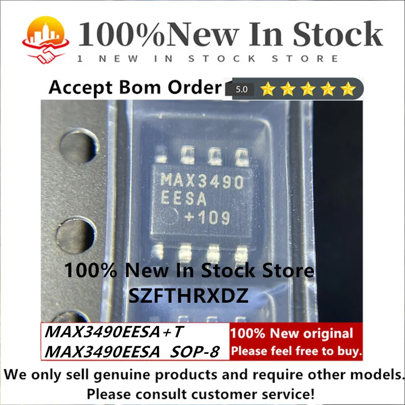 100% NEW ORIGINAL MAX3490EESA+T SOP8 MAX3490ESA+T SOP-8 Single Transmitter/Receiver RS-422/RS-485 8-Pin