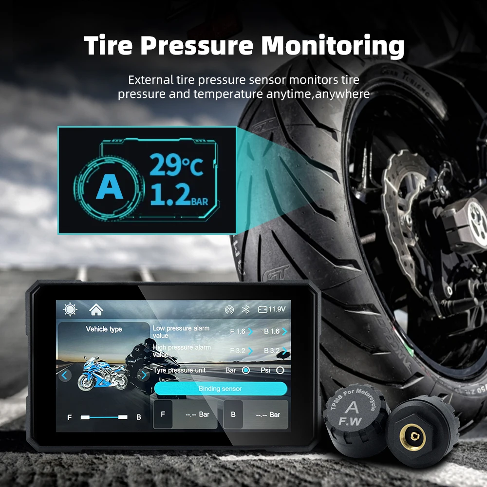 KEBIDUMEI 5 inch Rotational Motorcycle Wireless CarPlay Android Auto Display Screen HD GPS Navigation Monitor Waterproof