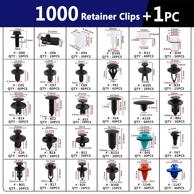 Car Push Retainer Clips 30 Most Popular Sizes Fasteners As Shown 1001 PCS Automotive Plastic Clips