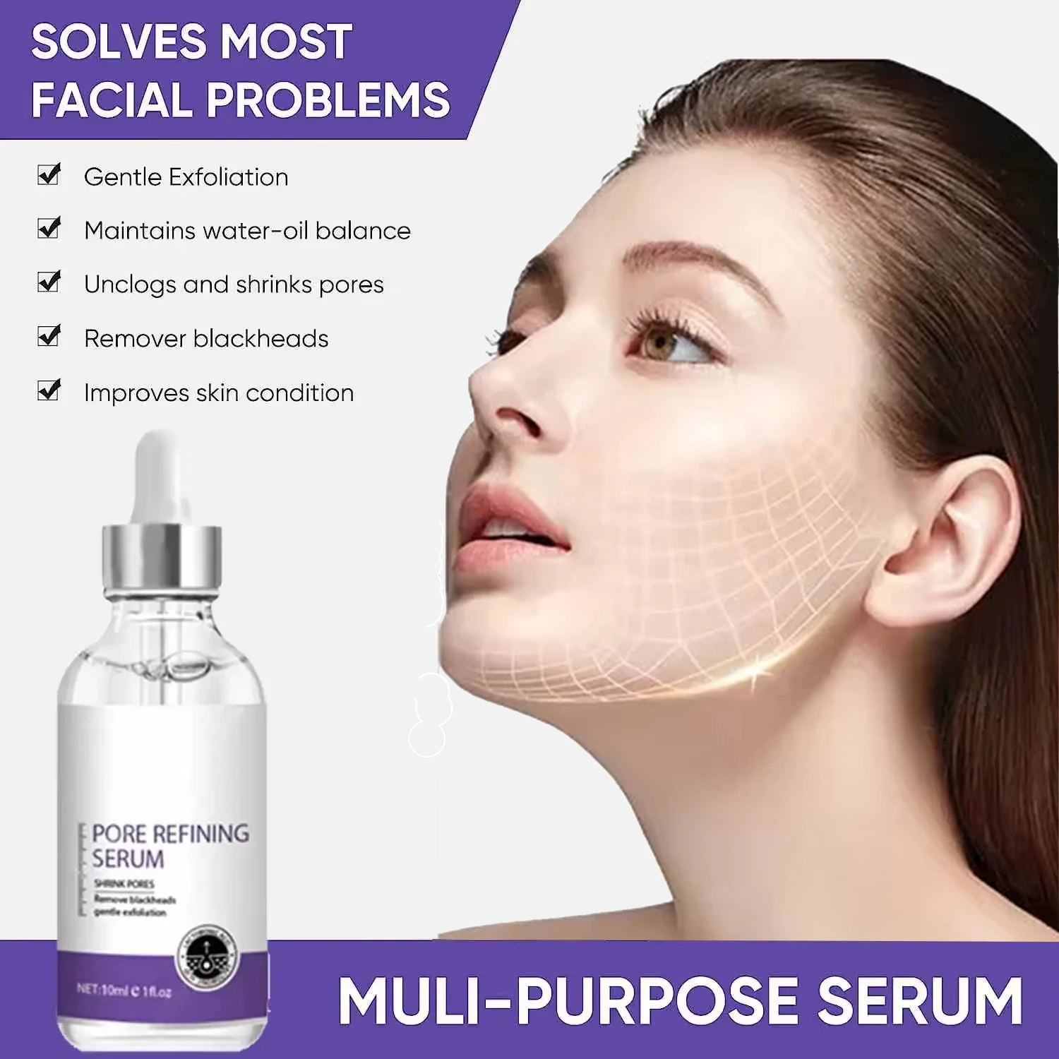 Suero hidratante de larga duración para minimizar los poros, reduce los poros, controla el aceite, refina el cuidado de la piel para una piel suave y brillante, reduce los poros