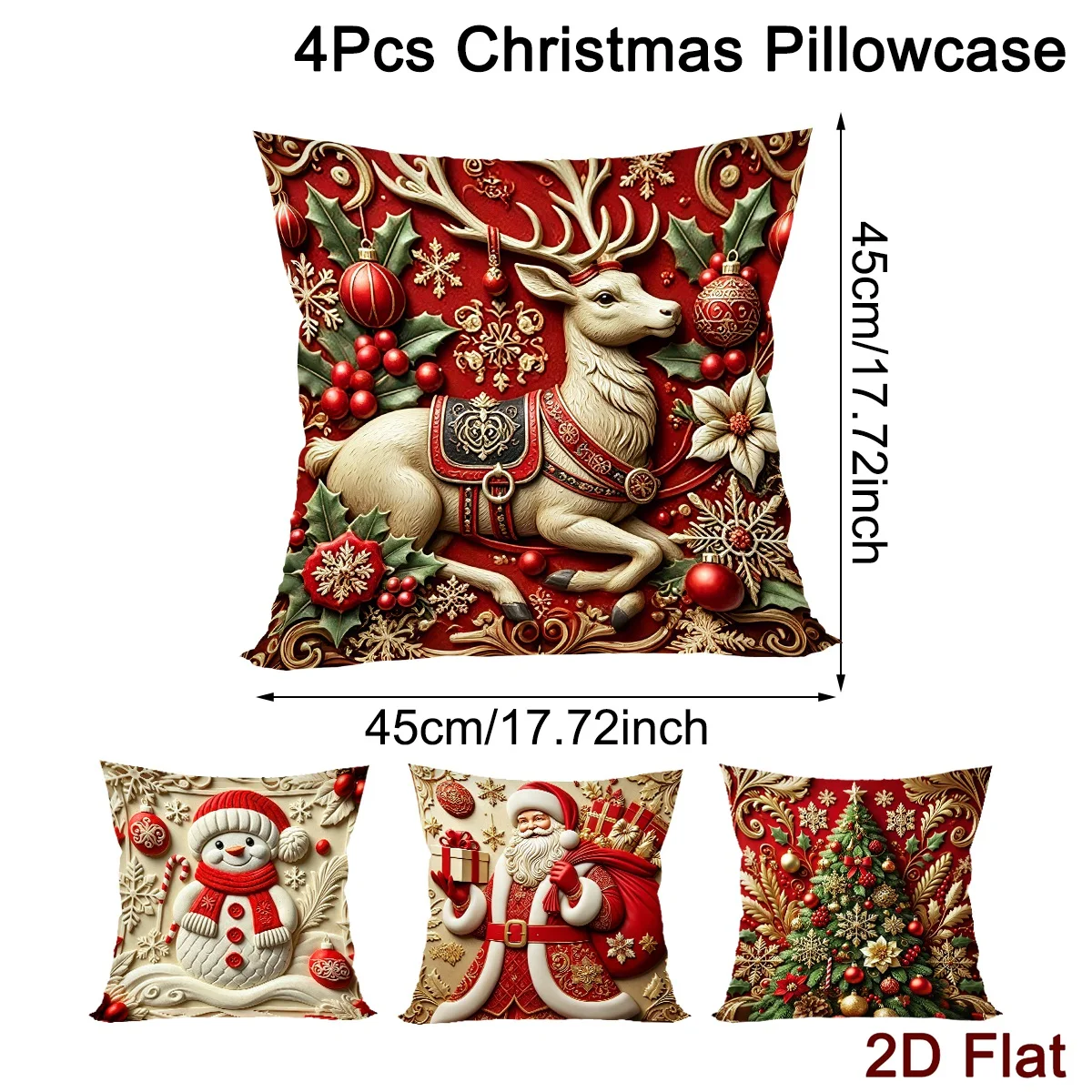 4pcs Christmas Throw Pillow Cover Santa Reindeer Decorative Cushion Cover for Sofa Bedroom Christmas Decoration for Home No Core
