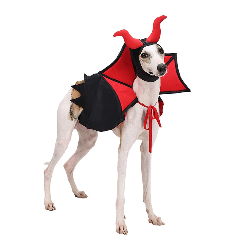 Dog Halloween Costume Tie-Up Vampire Cape Adjustable Hat with Horns Devil Costume for Holiday Party Club