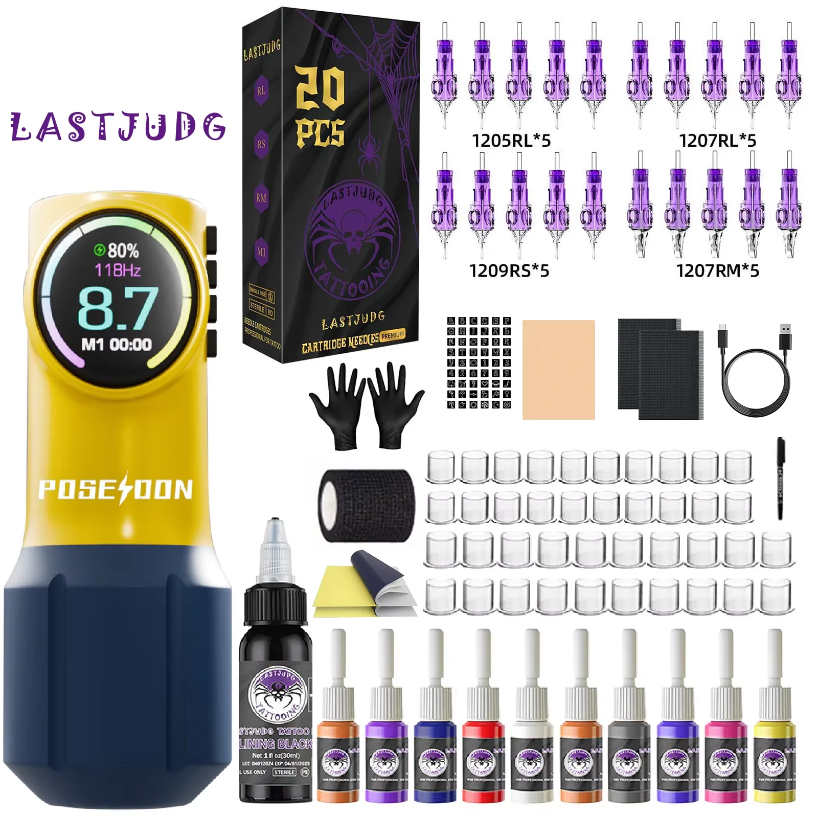 Tattoo Kit LASTJUDG Hot Yellow Tattoo Pen Kit For Permanent Makeup Tattoo Machine Kit Wireless Tattoo Power Supply Tattoo Kit