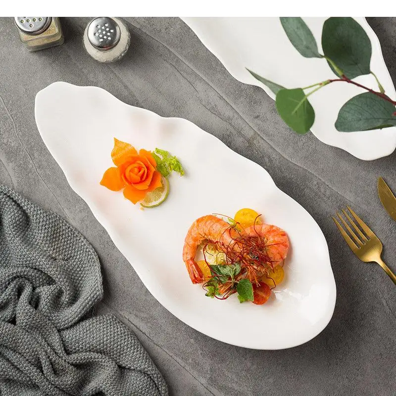 Oyster Shaped Ceramic Dinner Plate Restaurant Pure White Irregular Dessert Snack Pasta Plates Salad