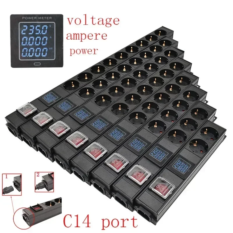 

PDU power strip distribution unit C14 port link 1-9-way aluminum alloy housing 16A 4000W EU socket with current wireless socket