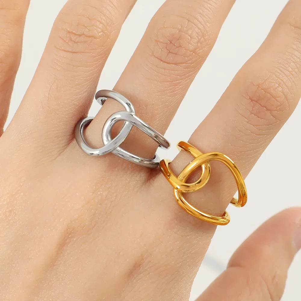 

Minimalist Stainless Steel Non-fading Rings for Women Couples New Fashion Creative Hollow Cross Geometric Party Jewelry Gifts