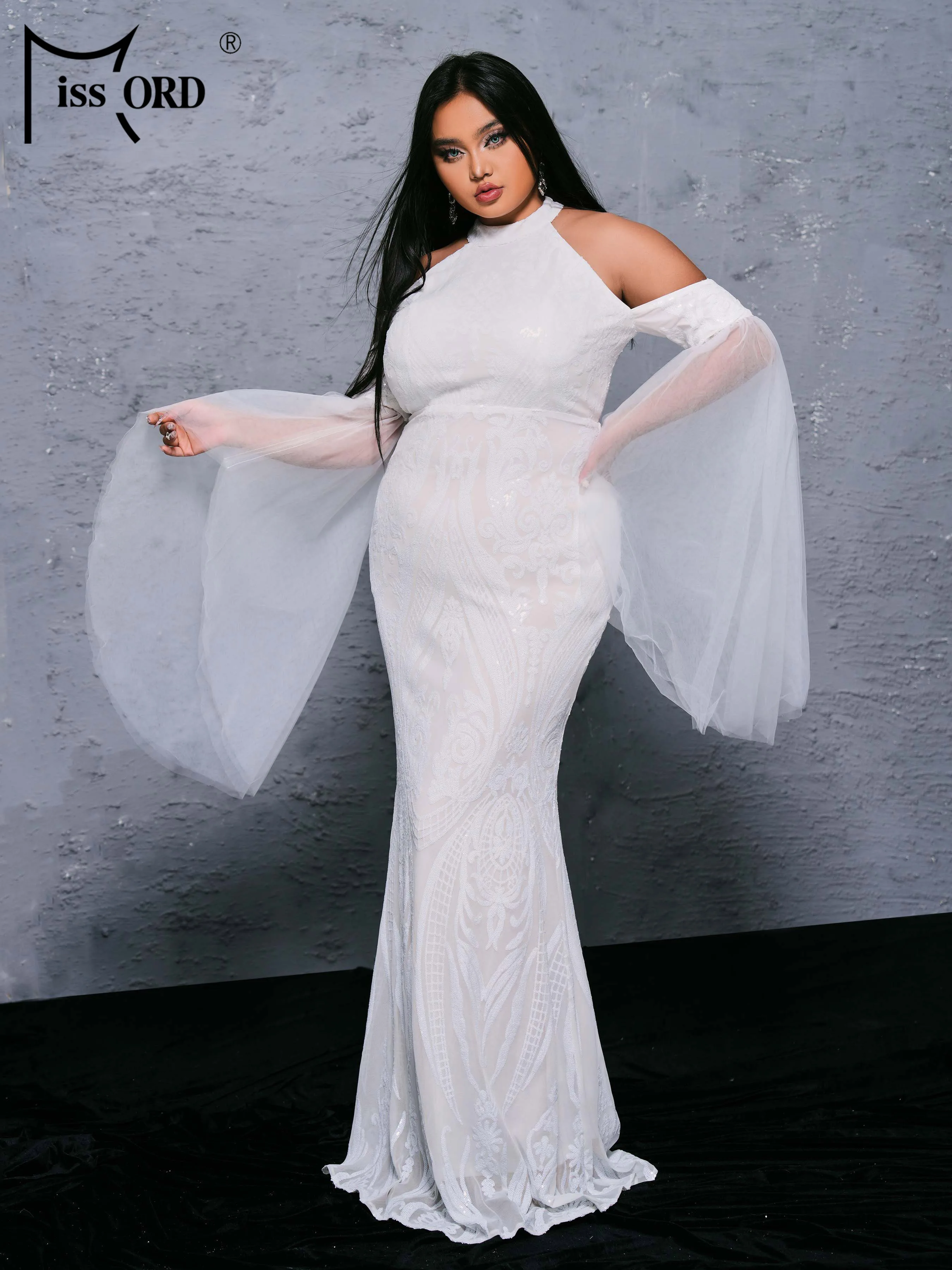 Missord Plus Size Wedding Guest Dresses White For Women Sexy Off-The-Shoulder Evening Party Dresses Elegant Lady Long Dresses