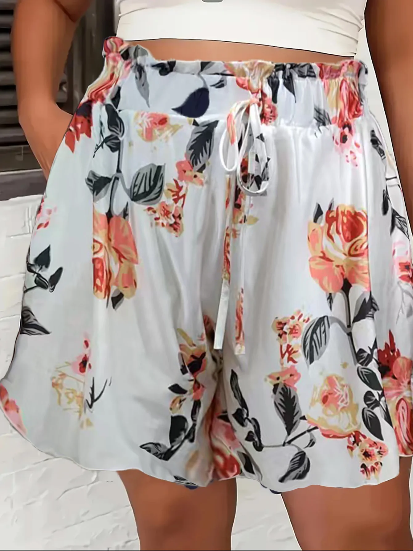 Plus size shorts femininos elegante floral impressão saia de cintura alta cintura elástica casual verão praia férias estilo