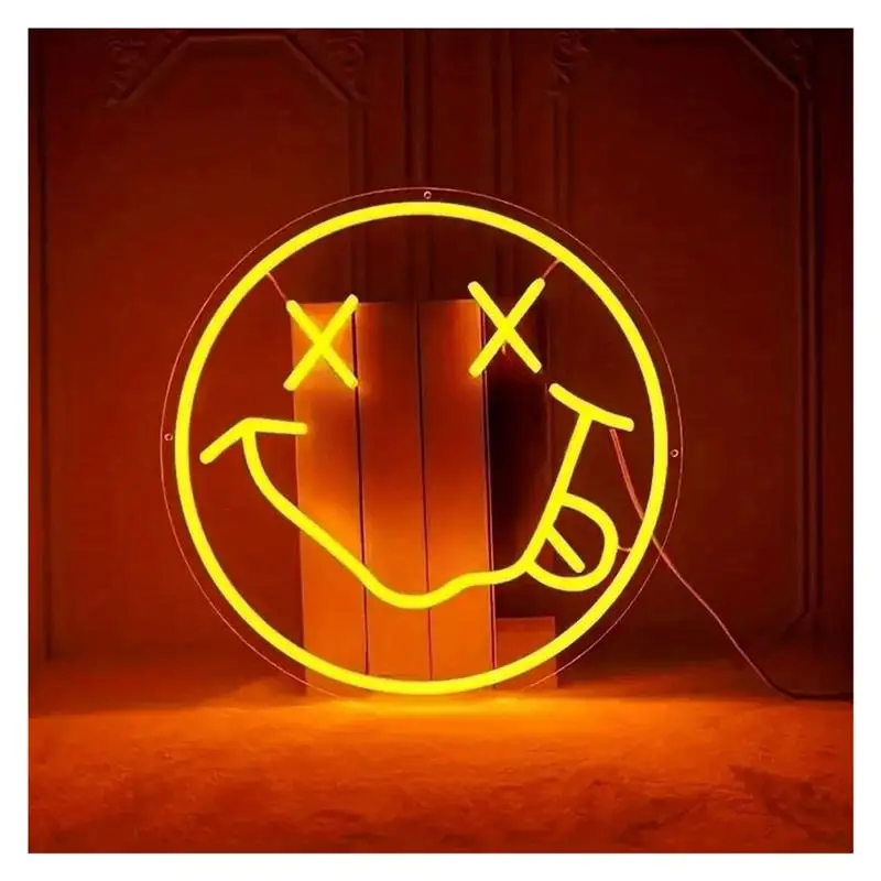 USB Powered Dimmable Smiley Face Neon Sign, Neon Light For Wall Decor,Yellow Face Sign For Kids 25cmx25cm