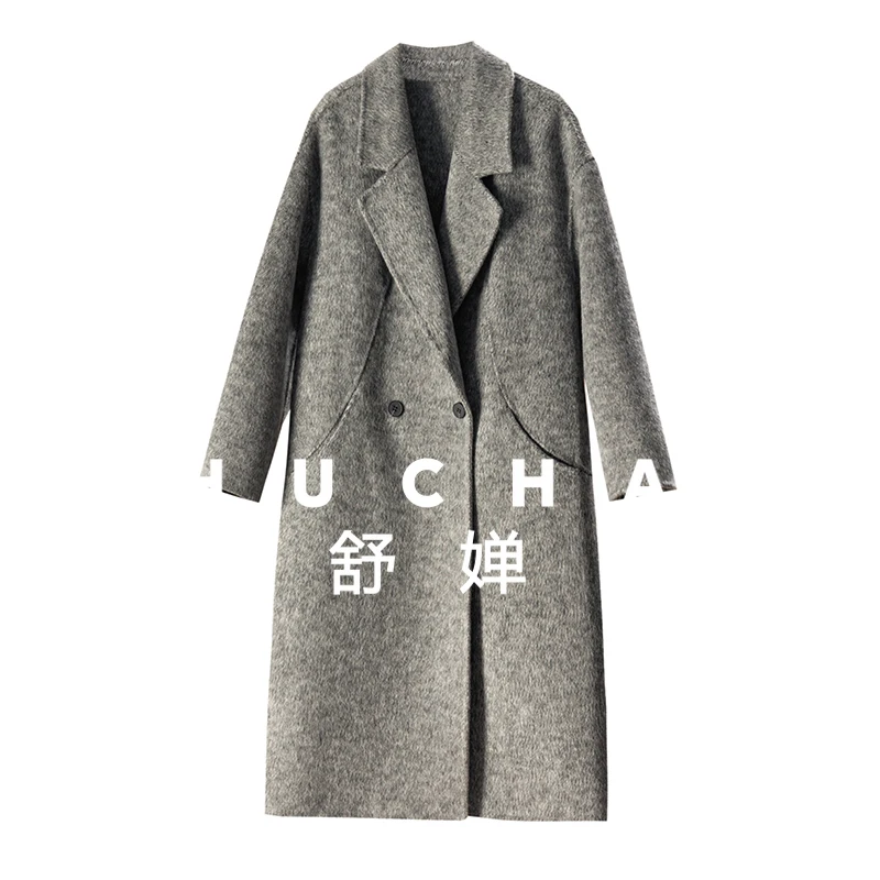 

Classic and Elegant Ycashmere Wool Blend Handmade Double-sided Woolen Medium-length Coat Women's 37E3