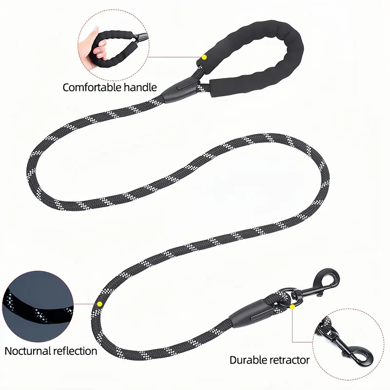 Reflective Nylon Dog Leash with Comfortable Padded Handle and Highly Reflective Threads for Small Medium and Large dog harness