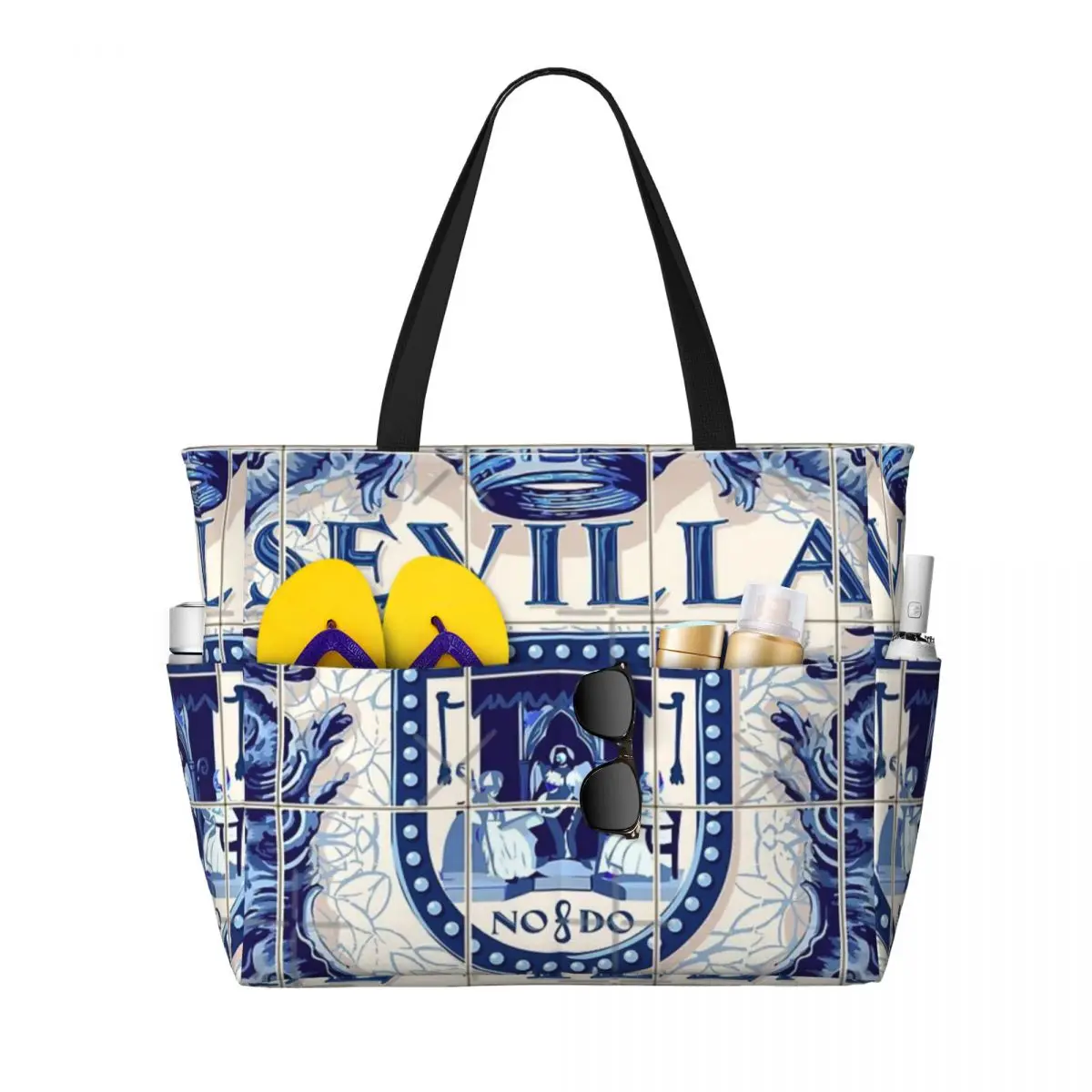 

Spain Seville Azulejo Azulejos Tiles Beach Travel Bag, Tote Bag Personality Adult Gifts Shoulder Bag Multi-Style Pattern