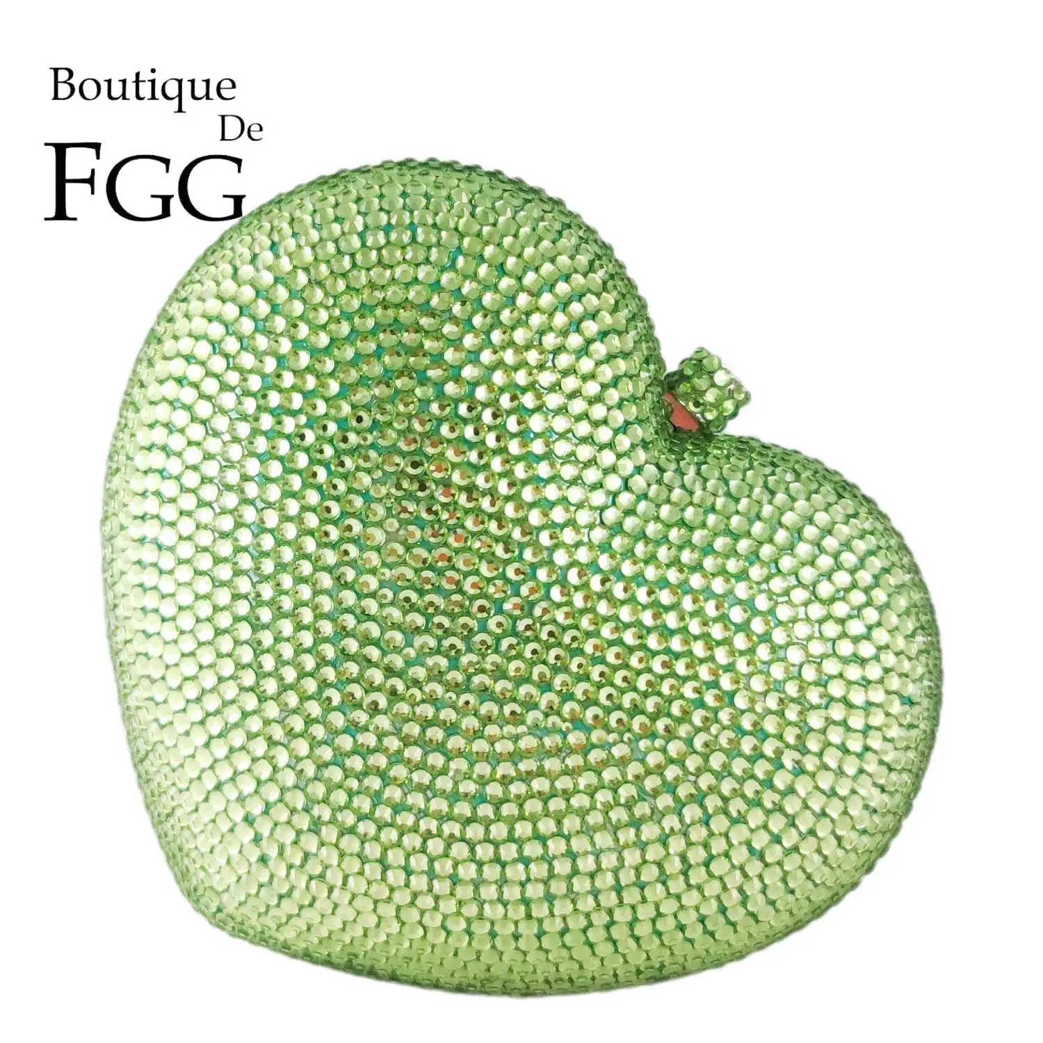 Boutique De FGG Mint Green Women Heart Clutch Crystal Evening Bags Wedding Party Prom Rhinestone Handbags and Purses