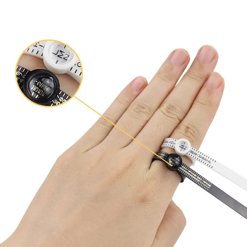 Adjustable Ring Sizer Measuring Tape with Magnifier US/UK/EU/HK Finger Gauge Tool for Jewelry Ring Size Measurement