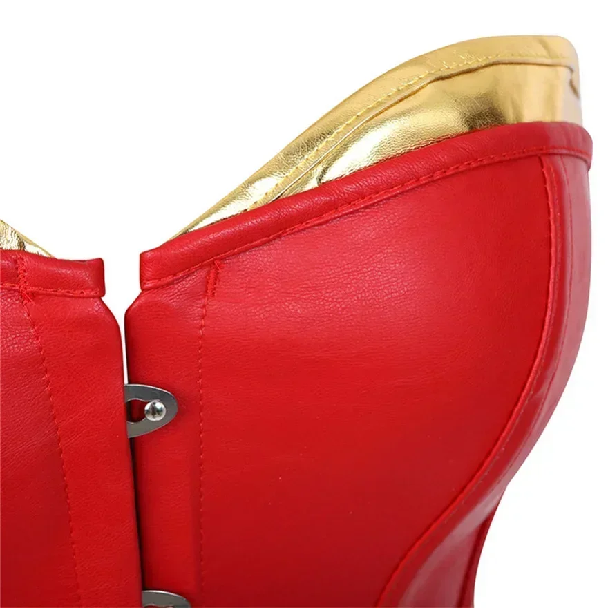 Women Fashion Corset Sexy Leather Overbust Bustier Steampunk Woman Red Faux Leather Up Corset Burlesque Costume Plus Size