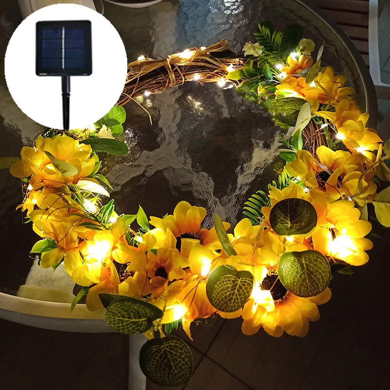 

Solar Artificial Sunflower Ivy Vine Watermelon Leaf LED String Lights Outdoor Garden Party Holiday House Yard Wedding Decoration